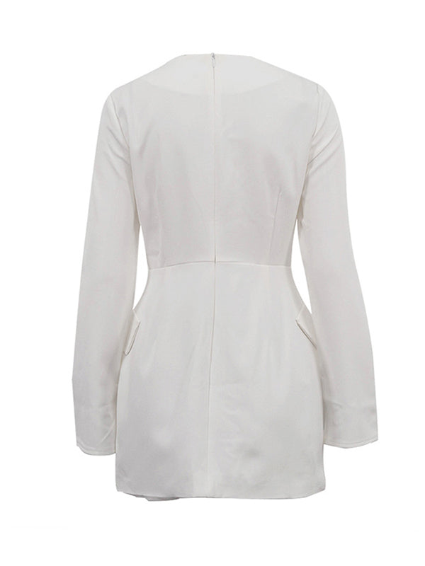 Bodycon Long Sleeves Color Split-joint Zipper Round-neck Mini Dresses