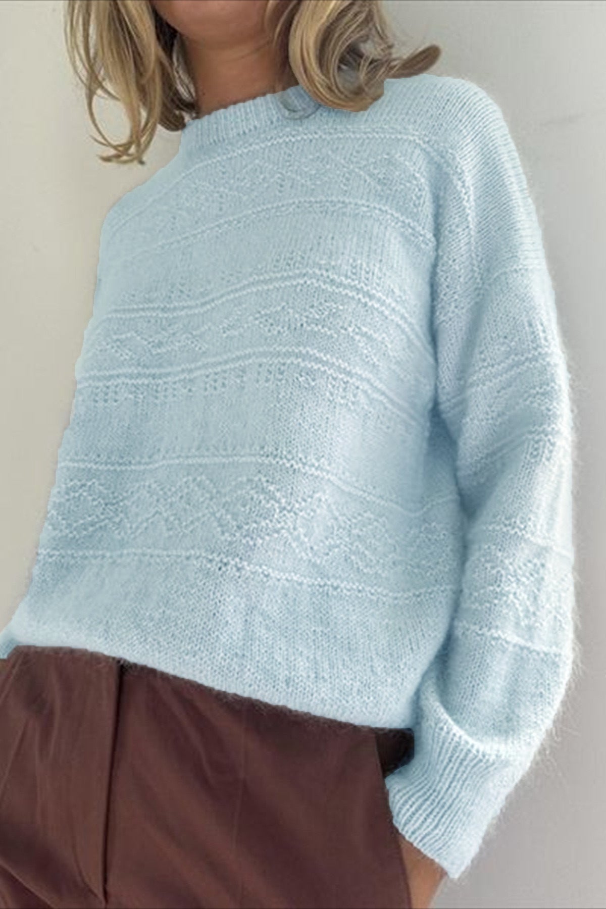 Cable-knit Crew Neck Long Sleeve Sweater