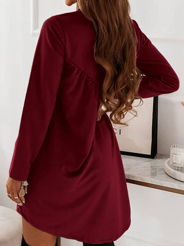 Loose Long Sleeves Color Round-neck Mini Dresses