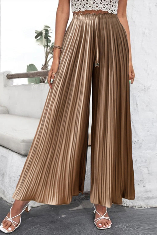 High Waist Pants Drape Pleated Wide Leg Trousers
