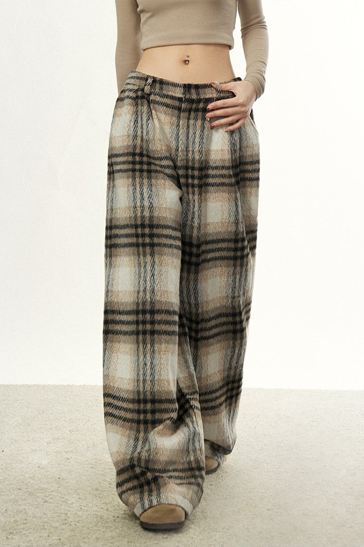 Wool Plaid Wide-leg Pants