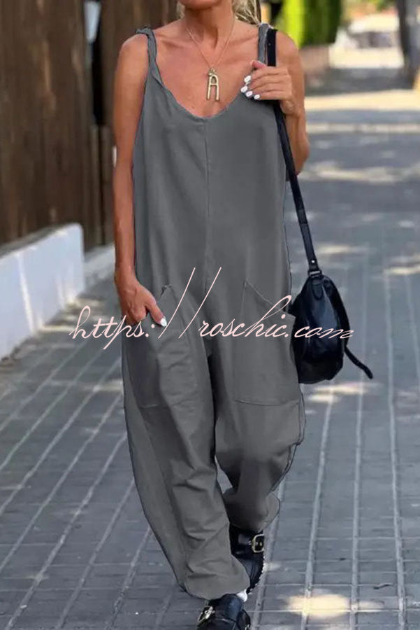 Relaxing Bay Color Pocketed Beach Jumpsuit