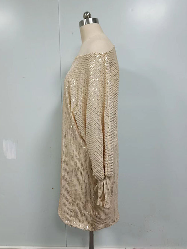A-line Loose Asymmetric Sequined Color One-shoulder Mini Dresses