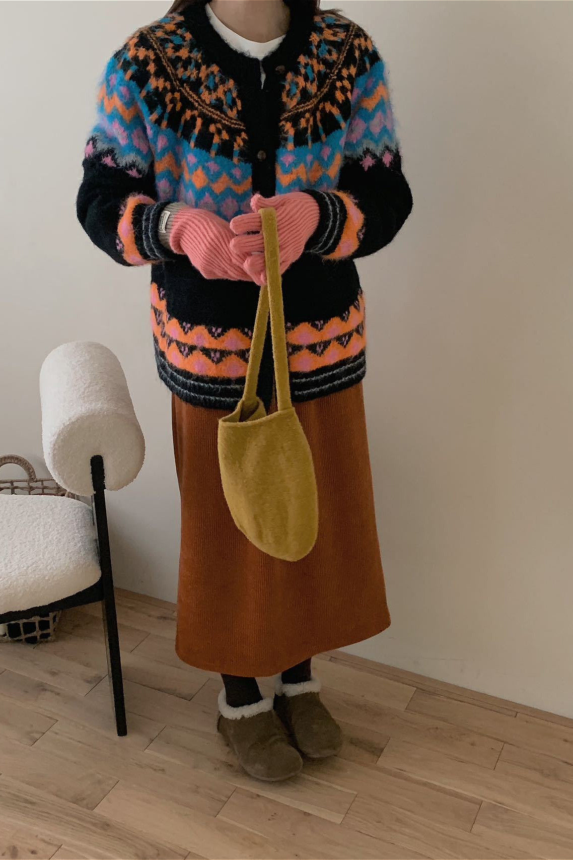 Fair Isle Jacquard Colorblock Knit Cardigan