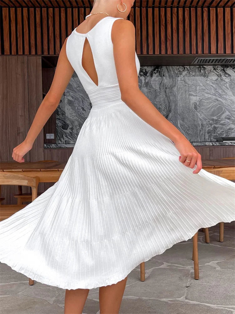 Knit V-neck for Maxi Dress Y2k Backless Knitwear Party Dress Baggy High Waist Summer Female Dress