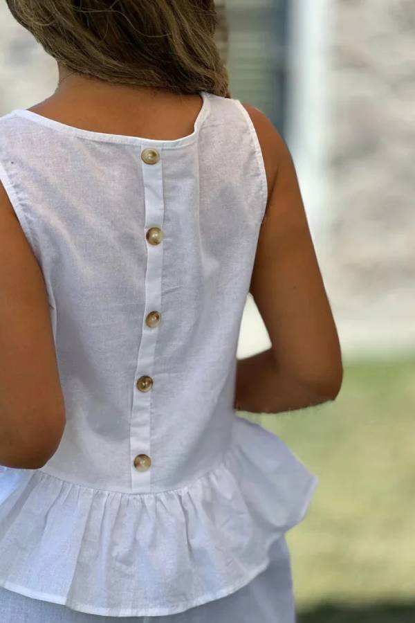 Cotton and Linen Color Sleeveless Top & Wide Leg Pants Two-piece Set