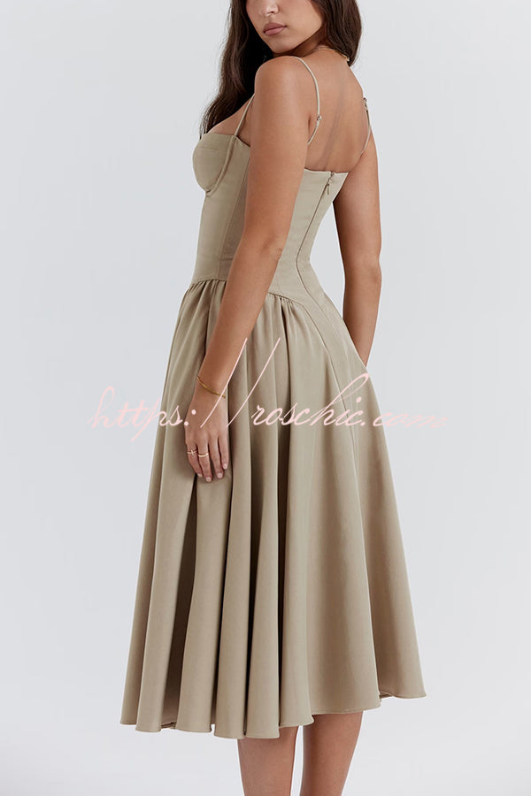 Color Slim Fit Suspender Pocket Midi Dress