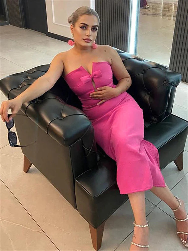 Tee Bow Off-shoulder Slim Long Dress for Patchwork Hollow Out Backless Clothes Female Party Dress