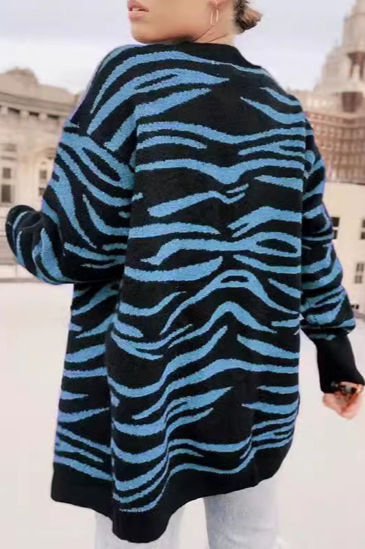 Buttoned Zebra Knit Cardigan