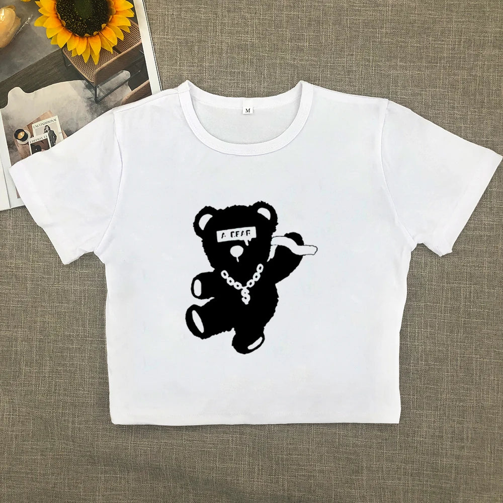 Short-sleeved T-shirt Pure Cotton Summer New Spice High Waist Slim Short Crop Clothing Tide Sweet and Spicy