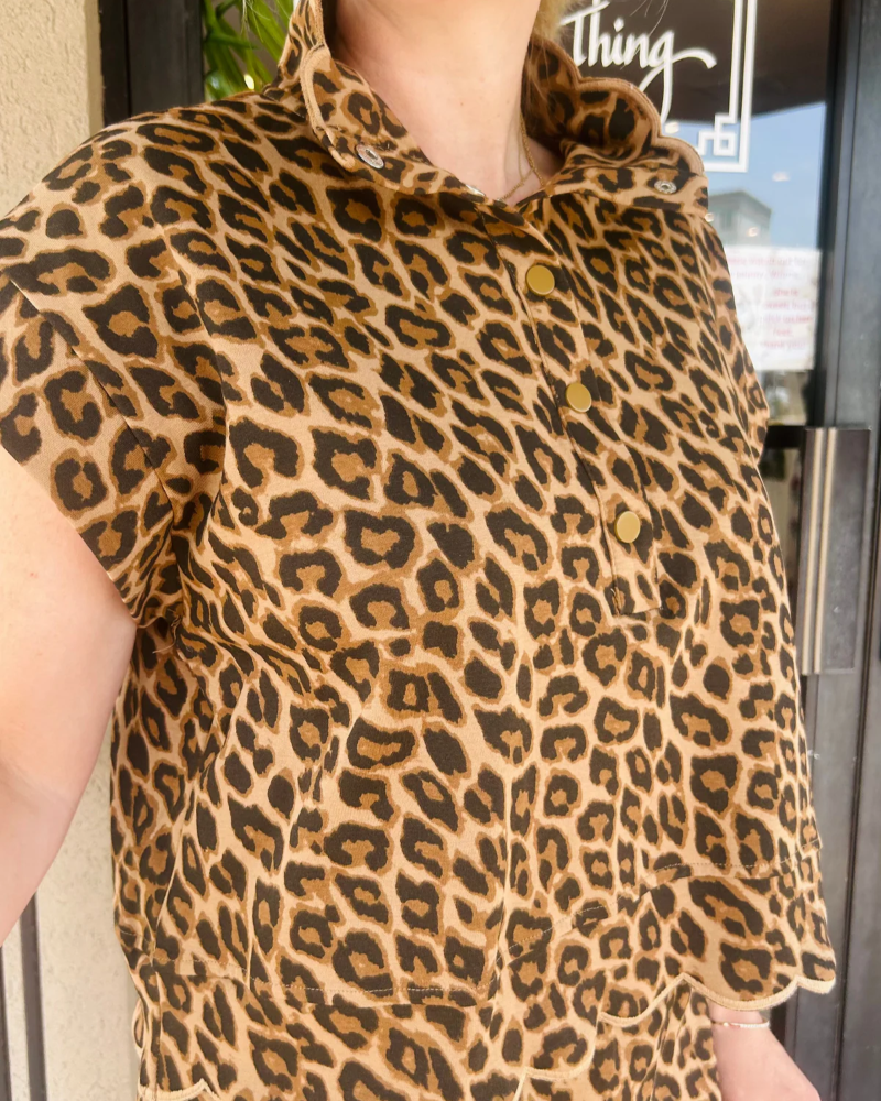 Scalloped Edge Leopard Print Skirt and Pants Set