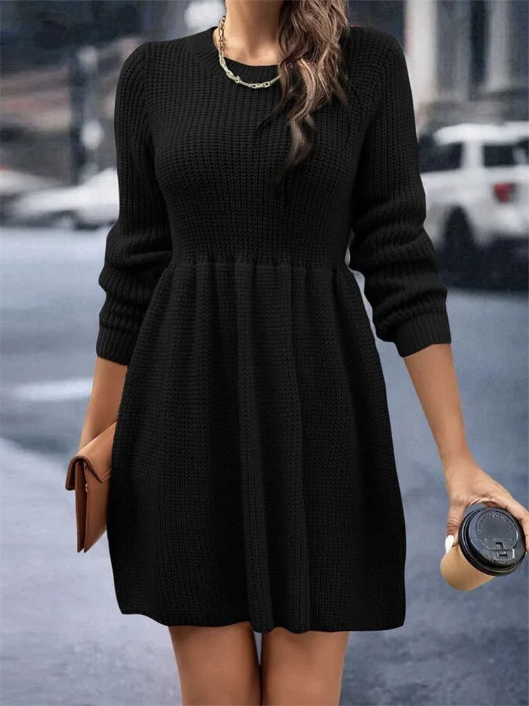 High Waist Hollow Out Mini Dress Female Patchwork Pleated Party Dress Slim Long Sleeve Dress