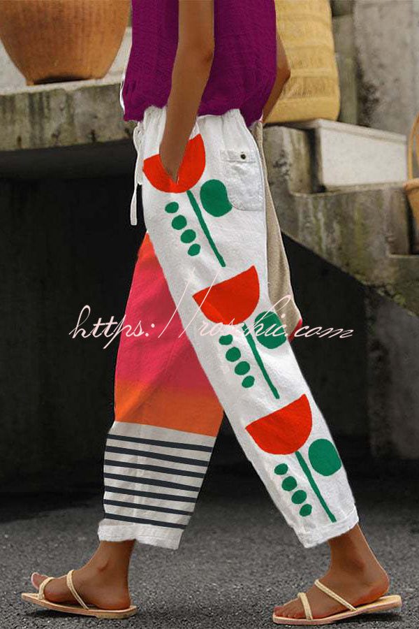Unique Printed Button Pocket Pants