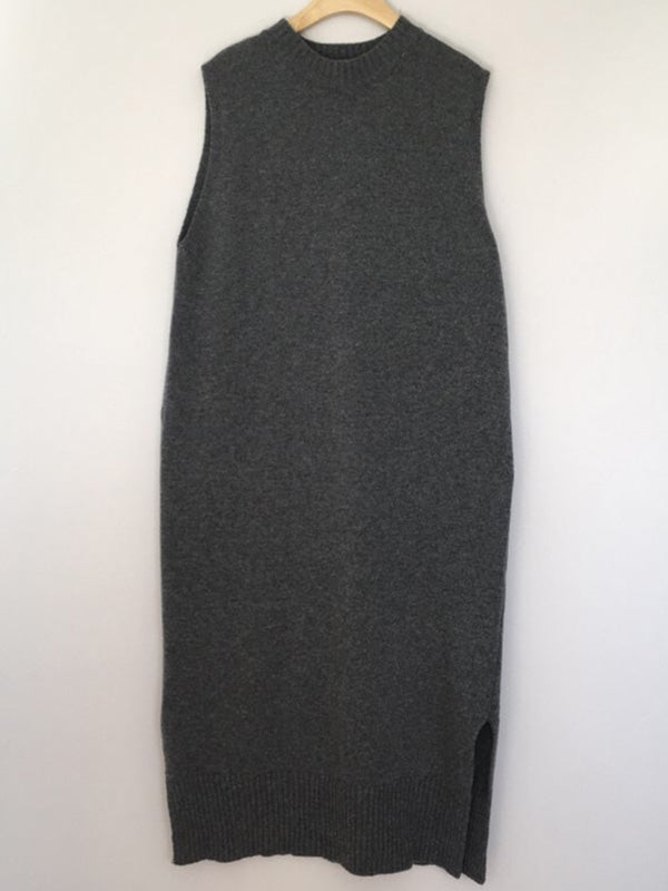 Urban Loose Sleeveless Color Round-neck Midi Dresses Sweater Dresses