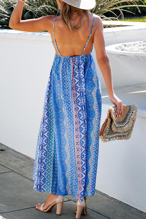 Stroll the Beach Colorblock Paisley Printed Cami Maxi Dress