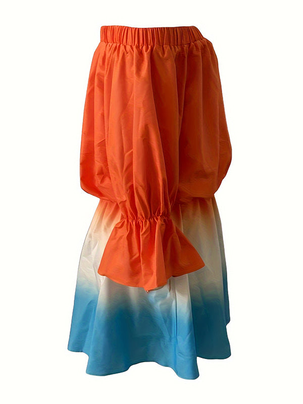 Loose Ruffle Sleeves Elasticity Falbala Gradient Off-the-shoulder Mini Dresses