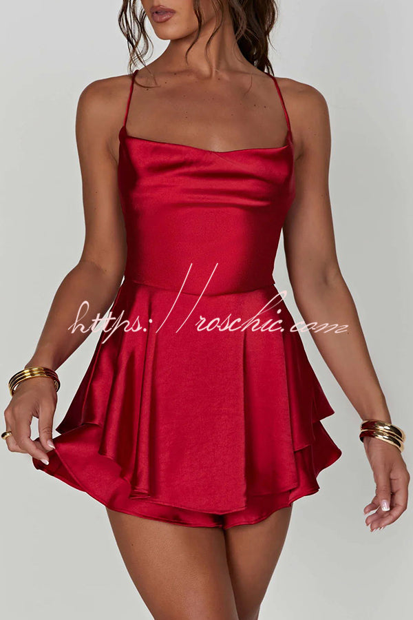 Ruffled Satin Strappy Satin Backless Lace Up Mini Dress