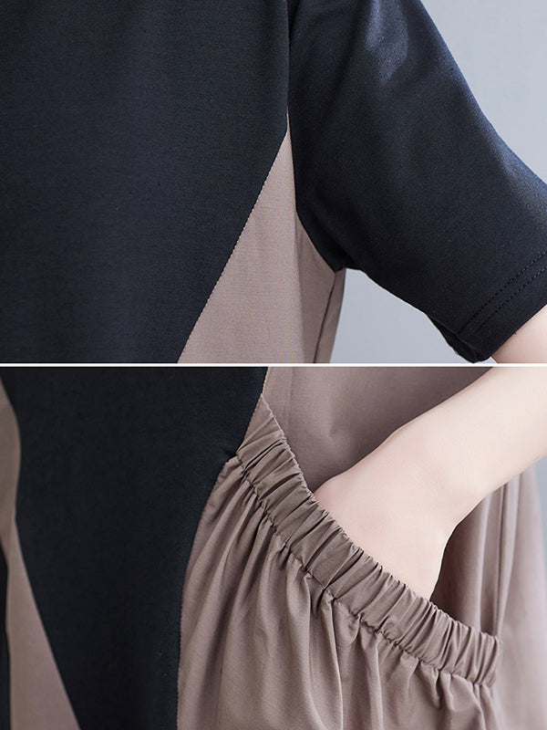 Original Loose Split-joint Contrast Color Midi Dress