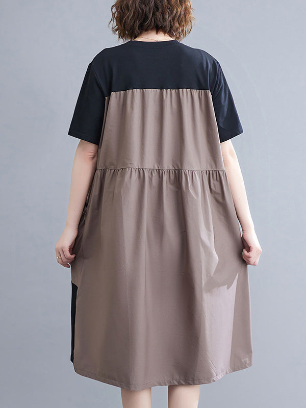 Original Loose Split-joint Contrast Color Midi Dress