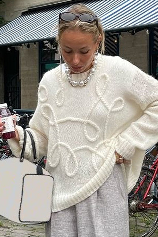 Loose Crew Neck Long Sleeve Knit Sweater