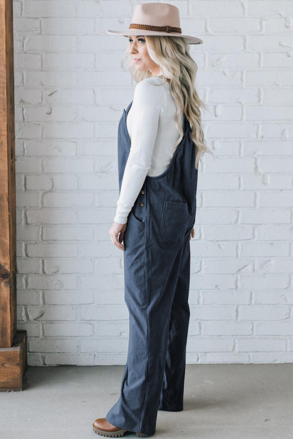 Color Pocketed Corduroy Overall