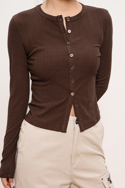 Lightweight Long-sleeve Ribbed Slim-fit Single-row Button Knit Cardigan