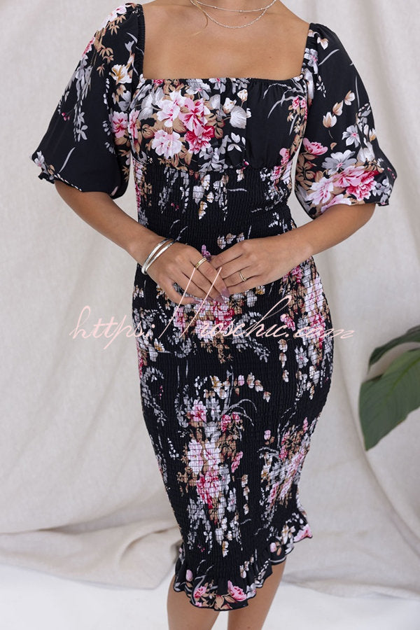 Midnight Beauty Smocked Midi Dress