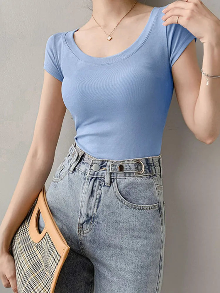 16 Colors Summer T Shirt T-shirt Woman Clothes Tops Y2k Cotton Slim Tshirt Female Short Sleeve