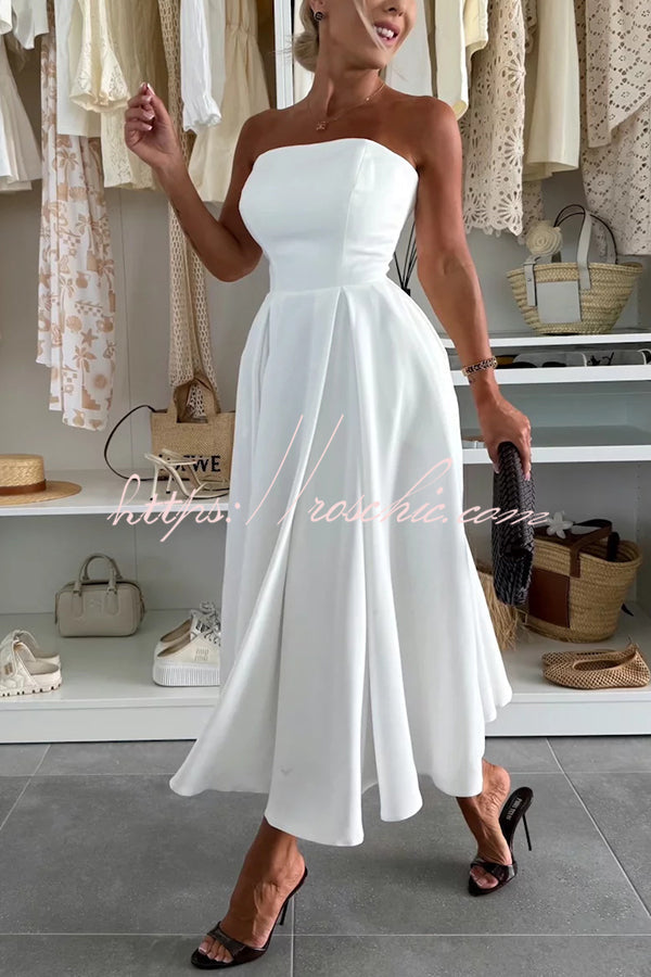 Sweet Cascade Color Off Shoulder Pocket Full Hem Midi Dress