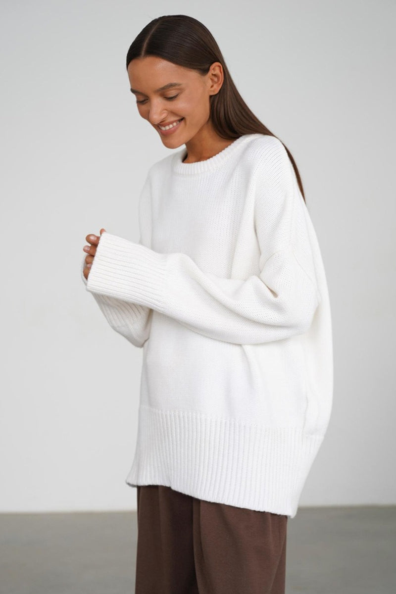 Classic Crew Neck Relaxed Knit Sweater