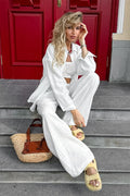 Linen Shirt Straight Pants Two Piece Set