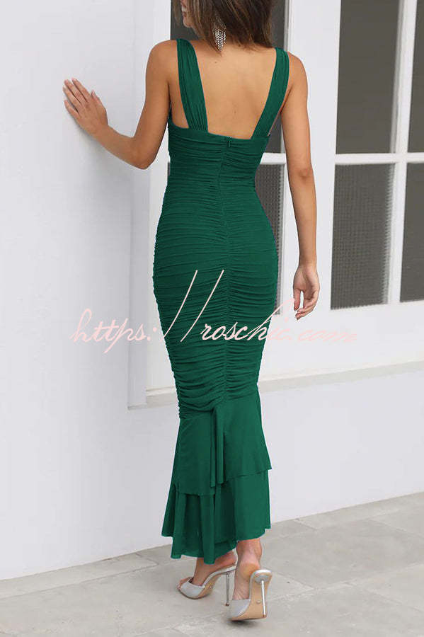 Color High Waist Pleated Mermaid Dress