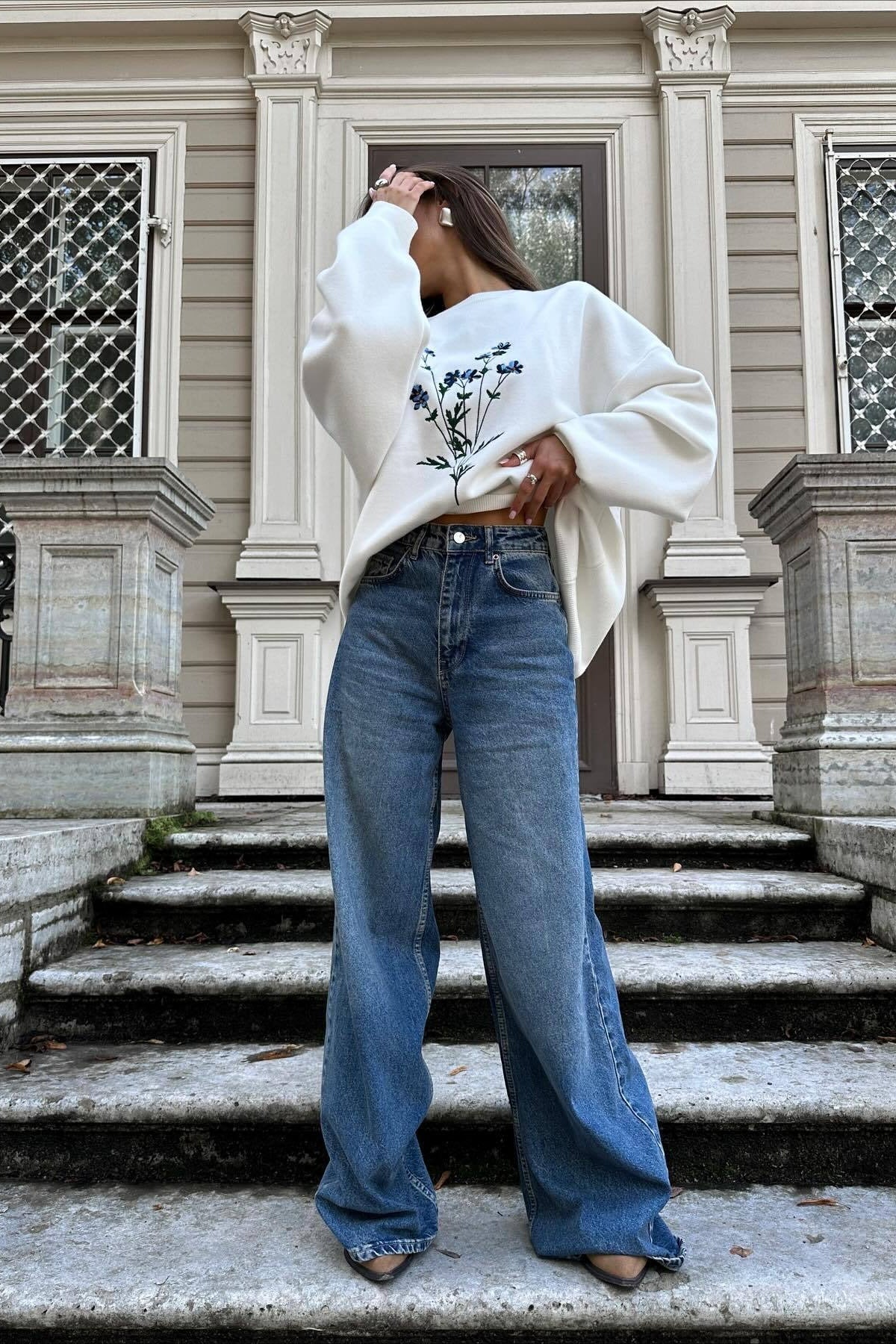 Embroidered Long Sleeve Knit Sweater
