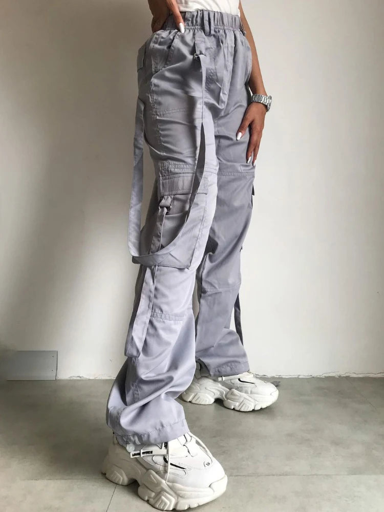 High Waist Cargo Pants Pocket Loose Pink Baggy Sweatwear Female Autumn Winter Sweatpants Woman