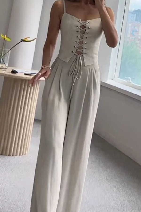 Commuter All-match String Top \u0026 Pants Two-piece Set