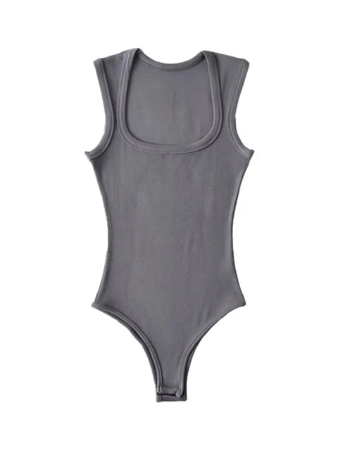’s Slim Square Collar Sleeveless Bodysuit Shoulder Vest Jumpsuit Backless Pullover Top