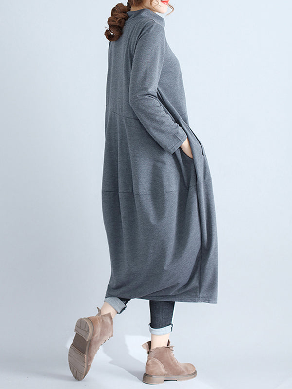 Loose Color Hooded Midi Dresses