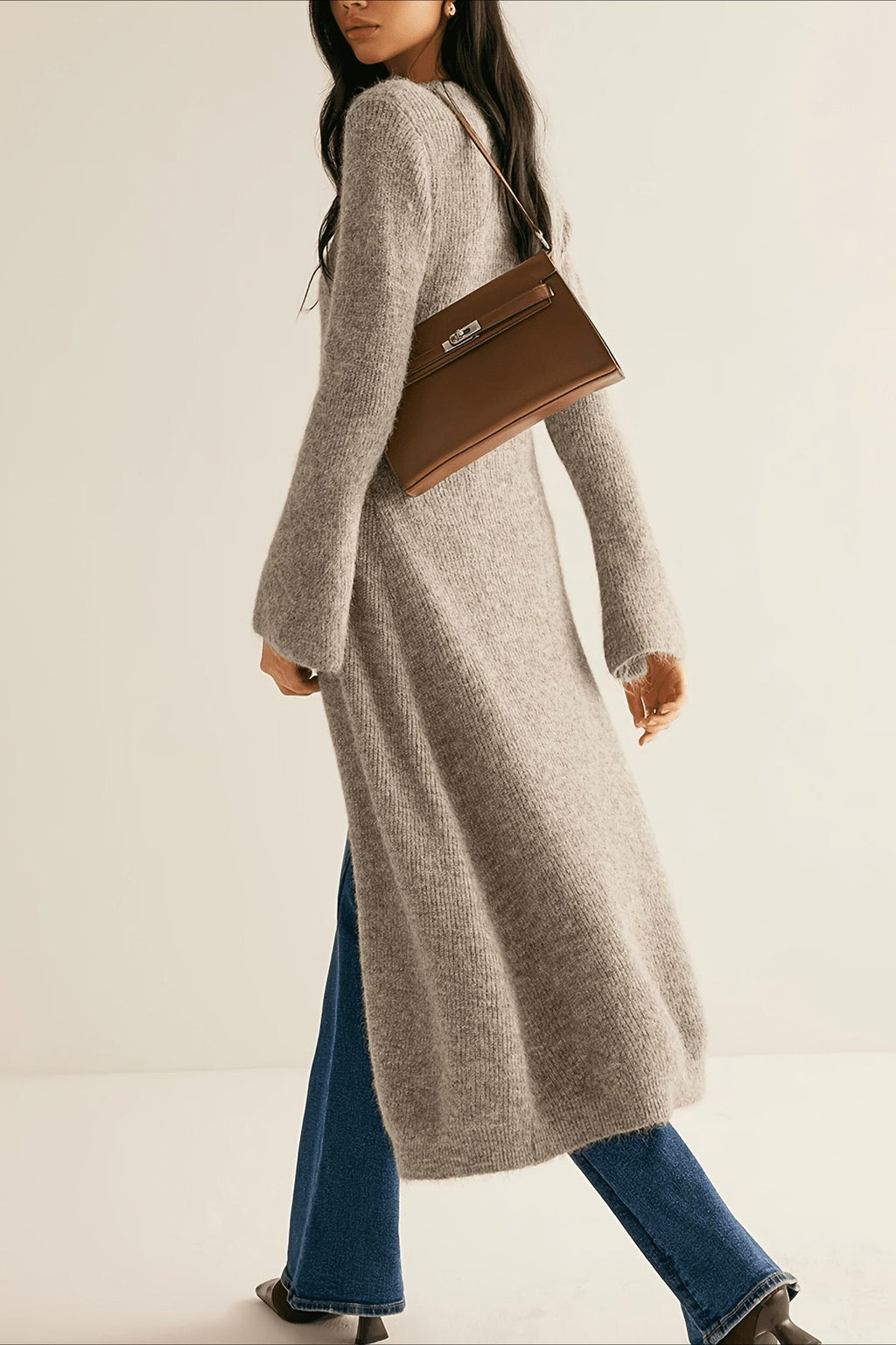 French Retro Long-sleeve Mid-length Knit Cardigan
