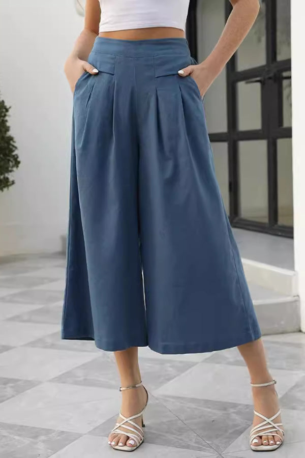 Skirts, Cotton-feel, Elastic Waist, Wide-leg, Nine-point Trousers, Pocket Workwear, Pants, Loose