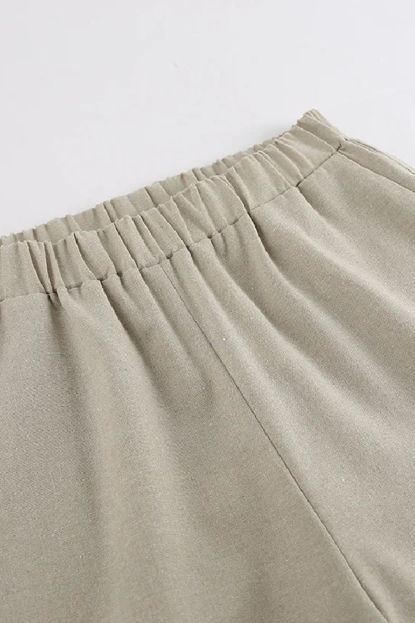 Cotton and Linen Cut-out Lace-up Vest & Wide-leg Pants Two-piece Set
