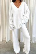Comfortable Color V-neck Daily Two-piece Set