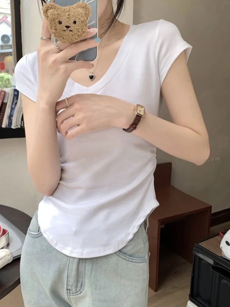 Summer New Color Slim ’s T-shirt Loose Basic T-shirt Woman Black White Gray Simple Top Female