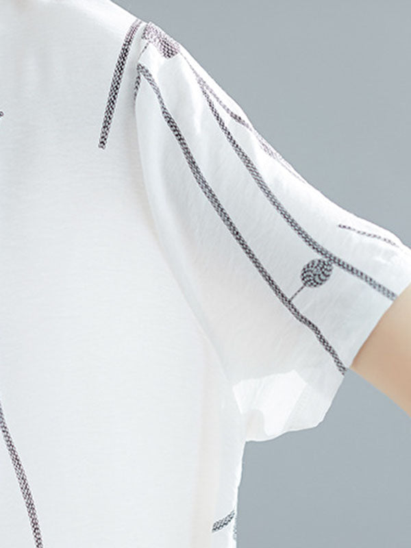 Loose Short Sleeves Printed Round-neck Midi Dresses