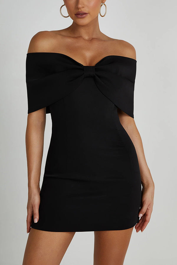 Love Is a Gift Off Shoulder Bow Mini Dress