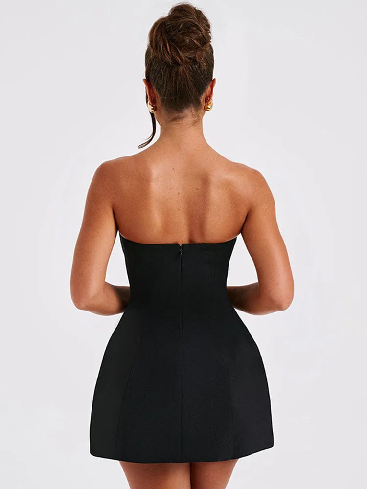 Summer White Mini Dress Female High Waist Patchwork Bandeau Backless Slim Party Dress Gown Dress New