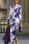 Satin Print V-neck Midi Dress