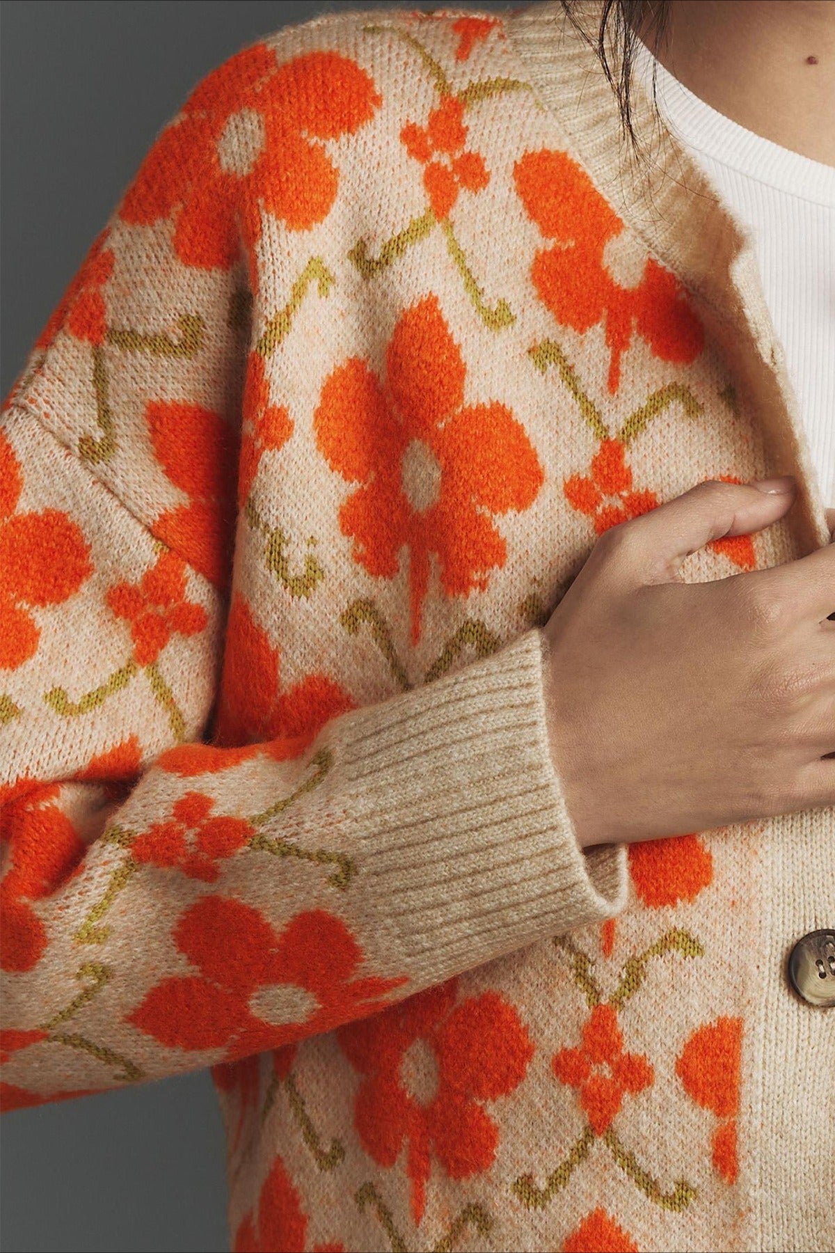 Jacquard Long Sleeve Knit Cardigan