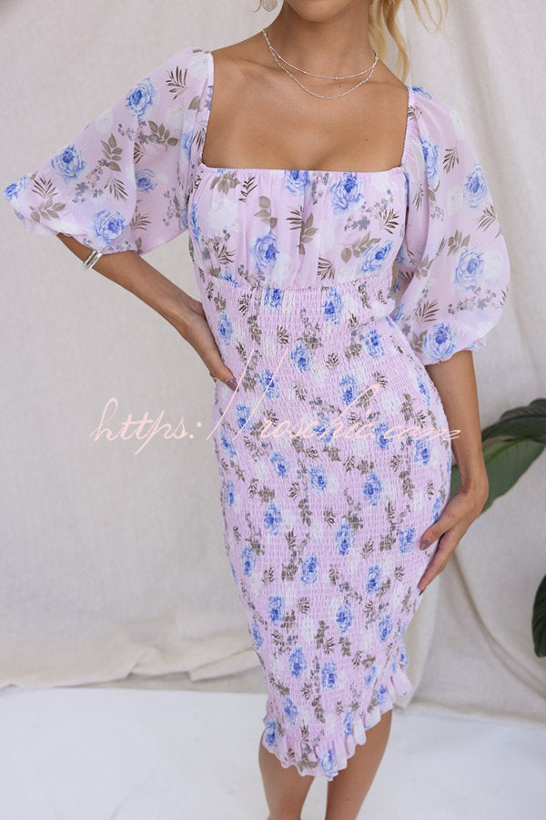 Midnight Beauty Smocked Midi Dress
