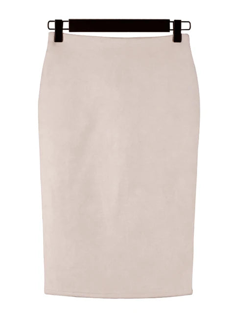 Suede Color Pencil Skirt Female Autumn Winter High Waist Bodycon Split Thick Stretchy Skirts