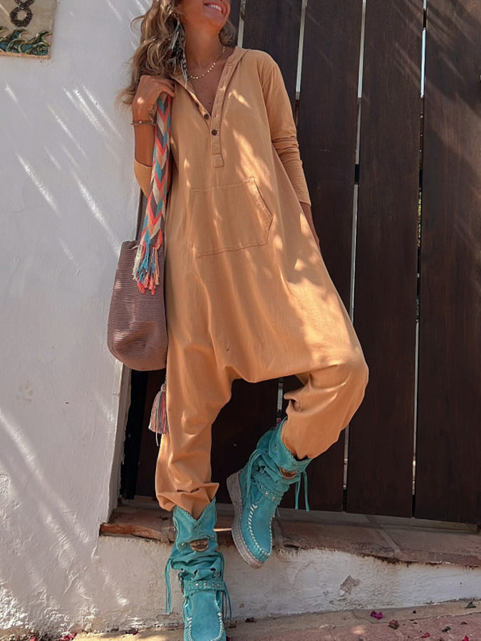 Long Sleeves Pockets Jumpsuits